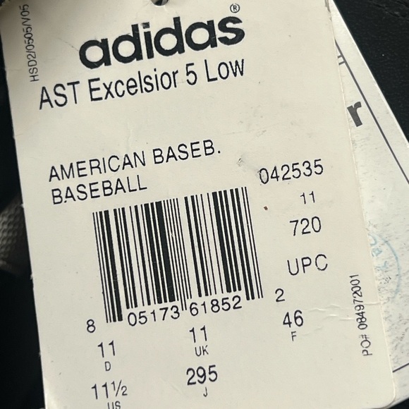 Adidas Excelsior 5 Low-Cut Baseball Cleats Black/White- 11 1/2M